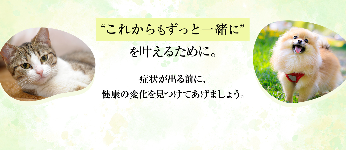 これからもずっと一緒に！を叶えるために。症状が出る前に健康の変化を見つけてあげましょう。